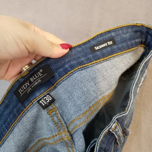 Judy Blue Jeans Womens 30 Blue Skinny Leopard Cheetah Print Ripped Stretch Denim - Picture 12 of 16